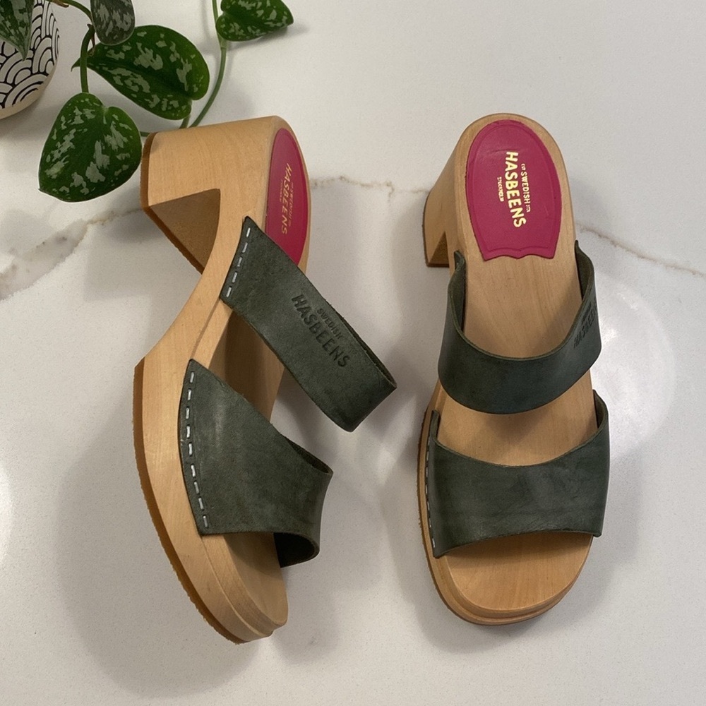 Swedish Hasbeens || ‘Maria’ Wooden Chunk Leather Double Strap Sandal